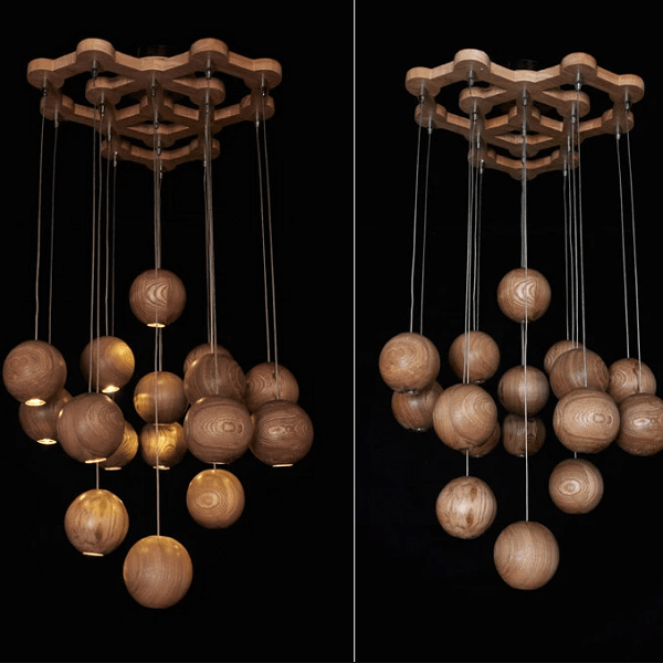 Wooden Orb Sphere Cluster Chandelier
