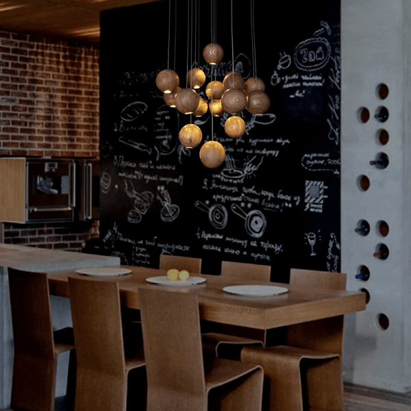 Wooden Orb Sphere Cluster Chandelier