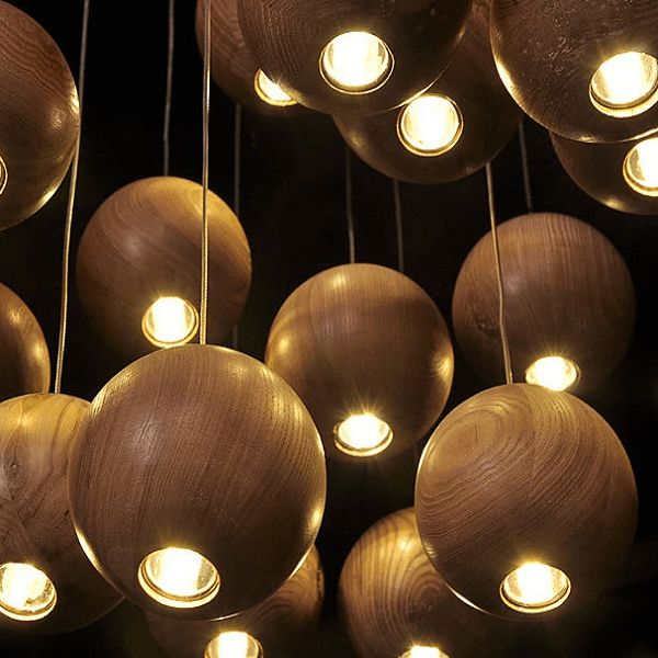 Wooden Orb Sphere Cluster Chandelier