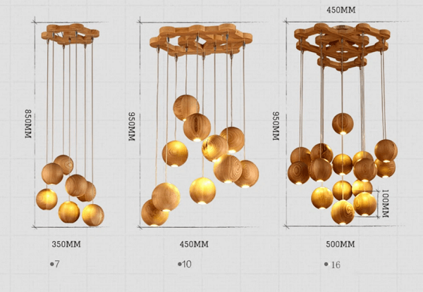 Wooden Orb Sphere Cluster Chandelier