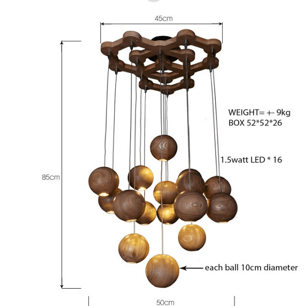 Wooden Orb Sphere Cluster Chandelier