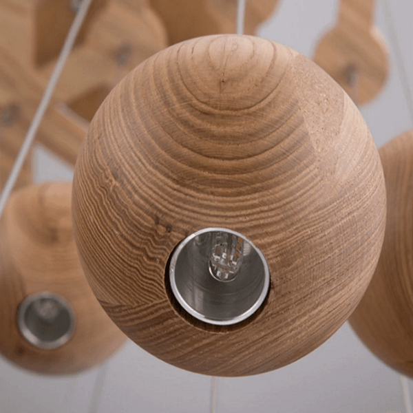 Wooden Orb Sphere Cluster Chandelier