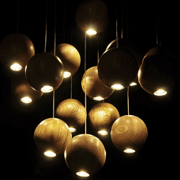 Wooden Orb Sphere Cluster Chandelier