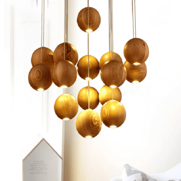 Wooden Orb Sphere Cluster Chandelier