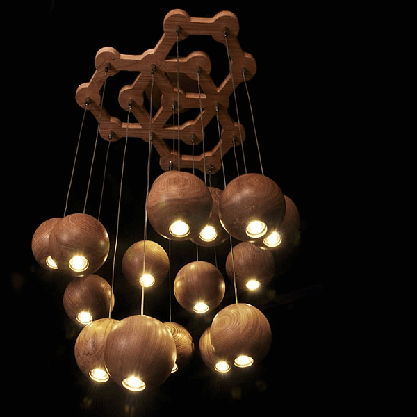 Wooden Orb Sphere Cluster Chandelier