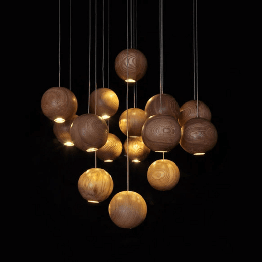 Wooden Orb Sphere Cluster Chandelier