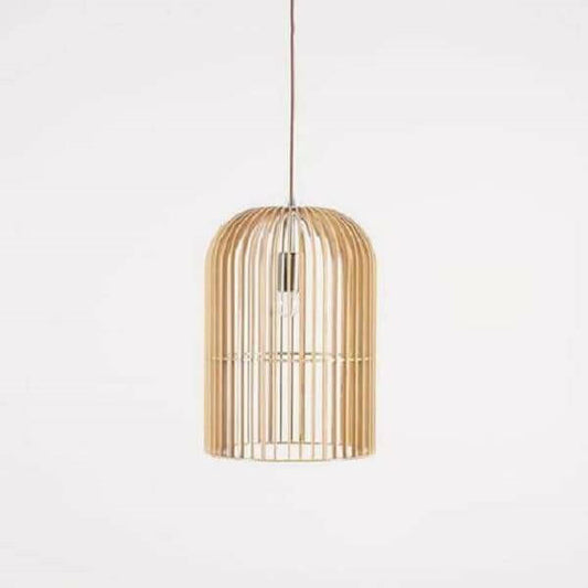 Wooden bird cage pendant light