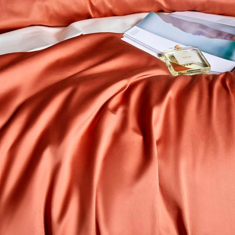 Leila Orange Embroidered Edge Egyptian Cotton Bedding Set