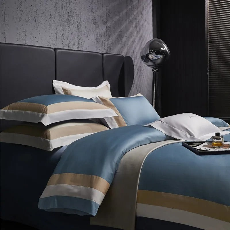 Luxor Blue Stripe Egyptian Cotton Bedding Set