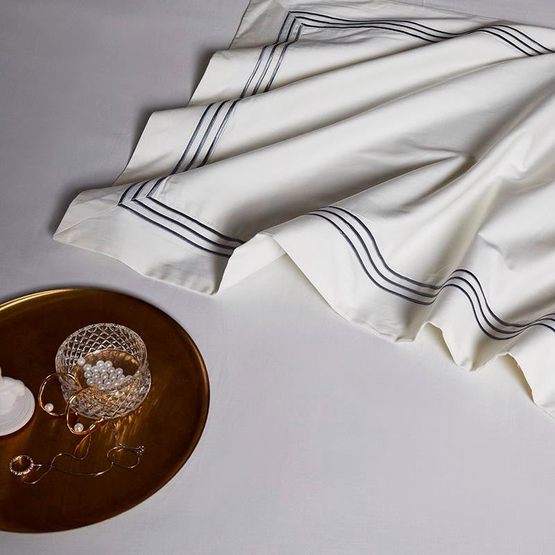 Leila White Embroidered Edge Egyptian Cotton Bedding Set