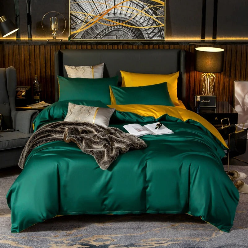 Shemir Emerald Green Gold Reversible Egyptian Cotton Bedding Set