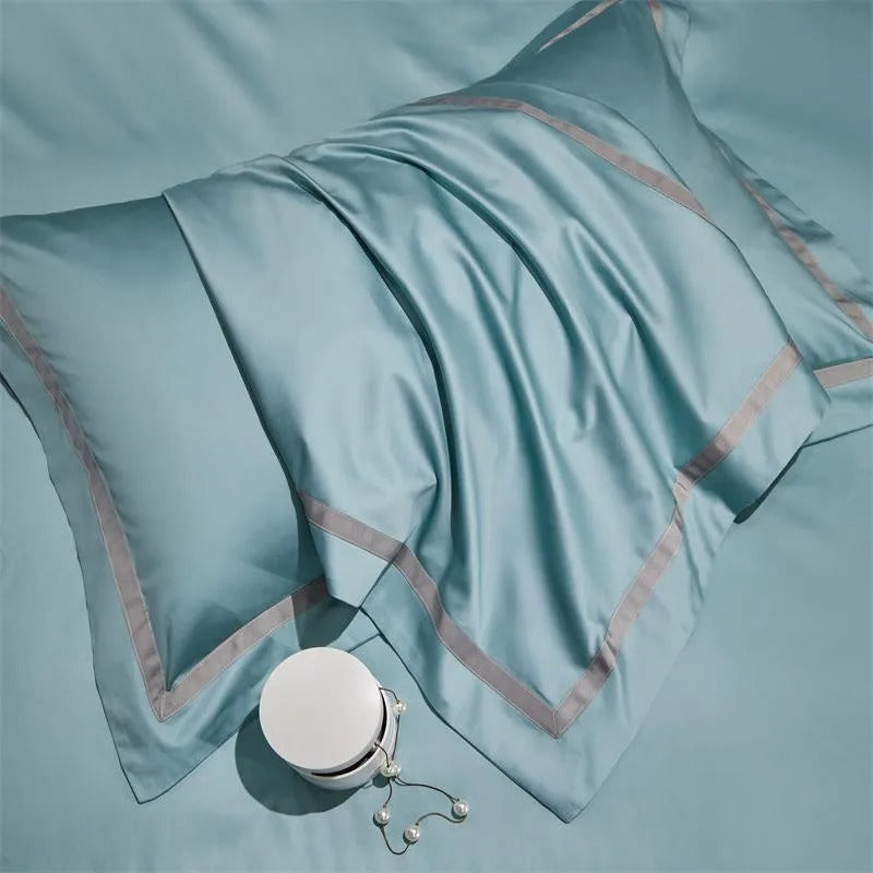 Brisa Pastel Blue Contrasting Hotel Stripe Bedding Set