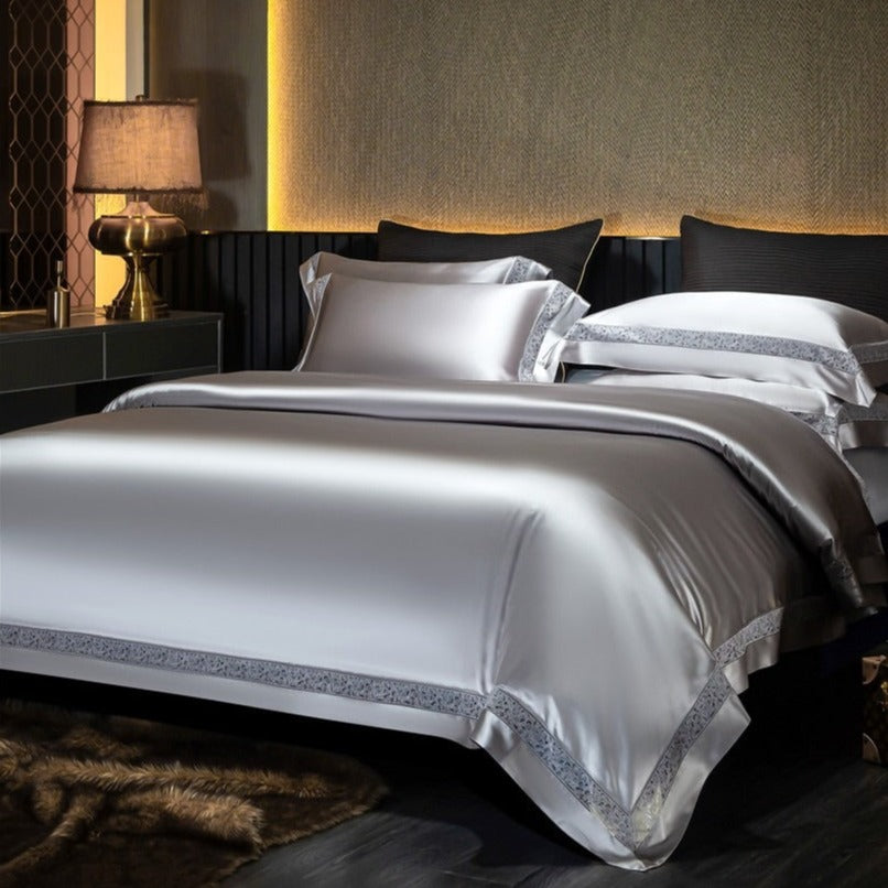 Willa Silver Satin Cotton Bedding Set