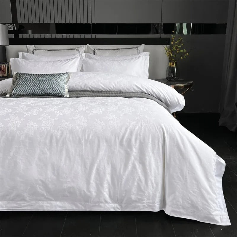 Ulla White Cotton Jacquard Bedding Set