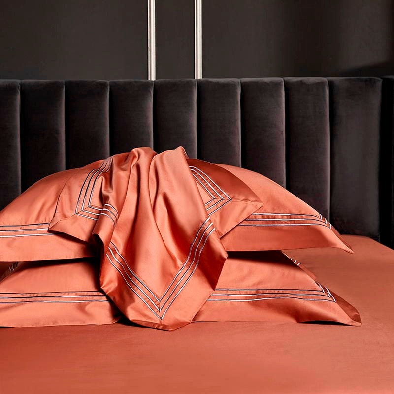 Leila Orange Embroidered Edge Egyptian Cotton Bedding Set