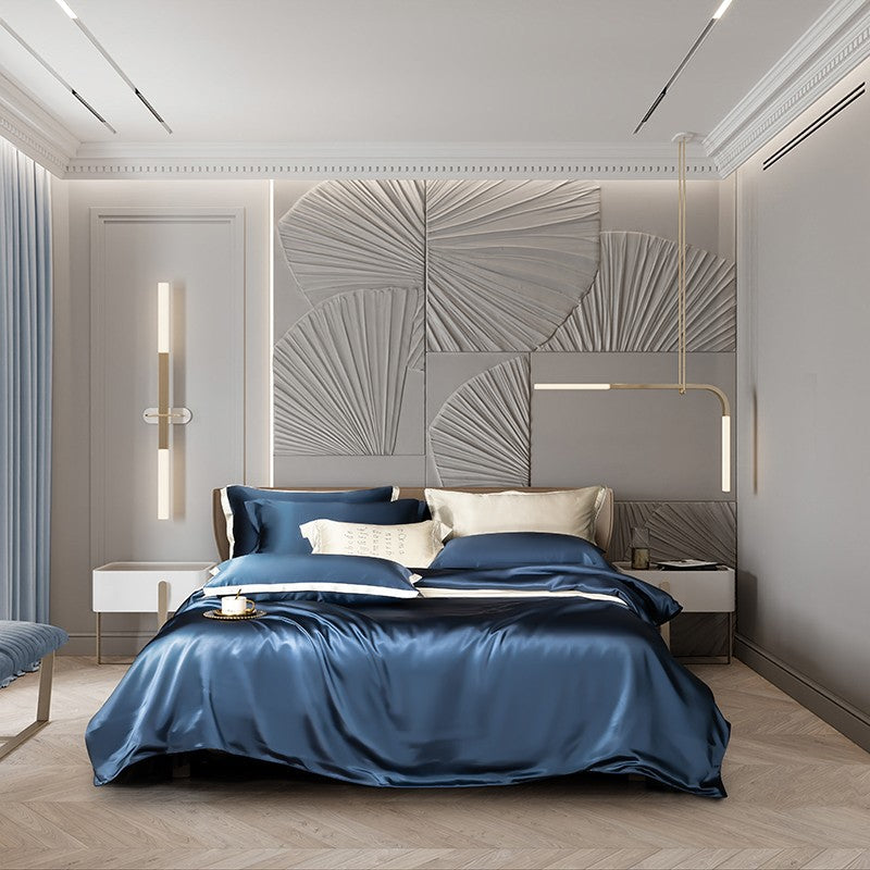 Zenith Dark Blue Silk Bedding Set