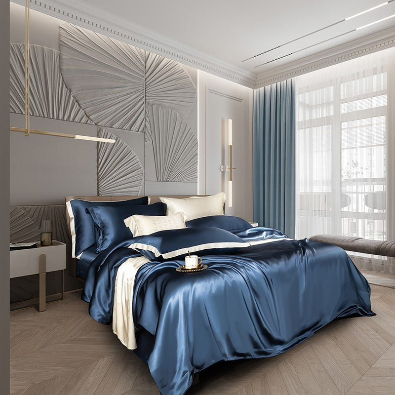 Zenith Dark Blue Silk Bedding Set