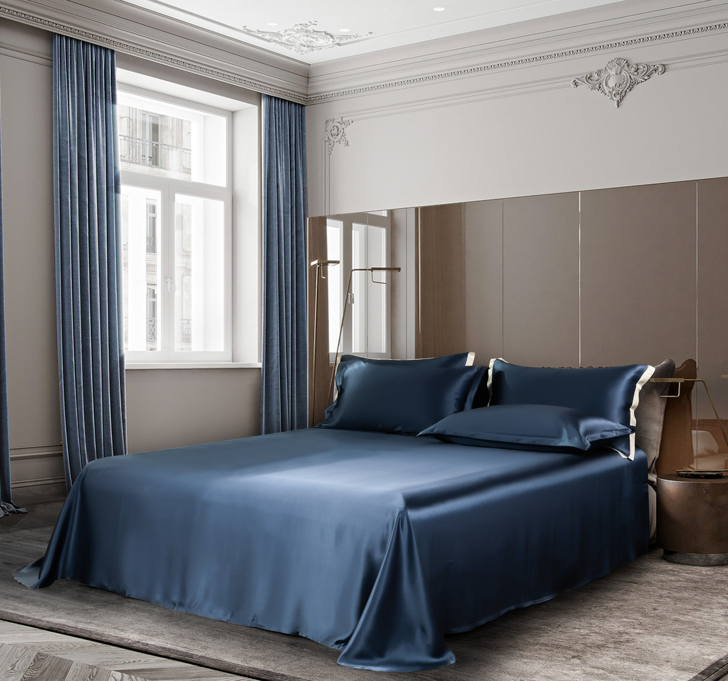 Zenith Dark Blue Silk Bedding Set