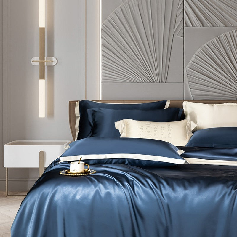 Zenith Dark Blue Silk Bedding Set