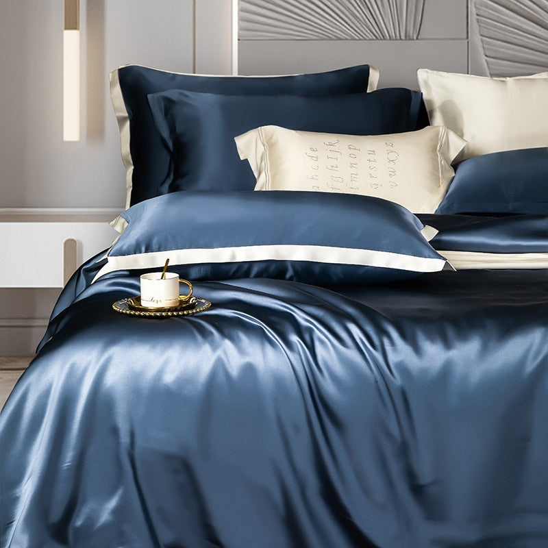 Zenith Dark Blue Silk Bedding Set