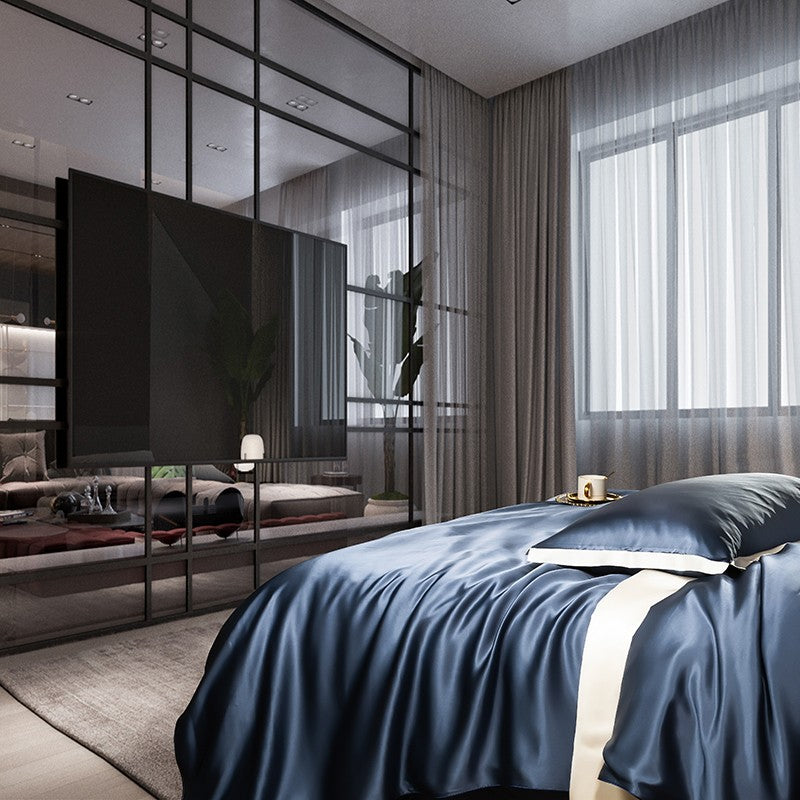 Zenith Dark Blue Silk Bedding Set