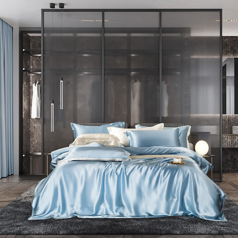Zenith Sky Blue Silk Bedding Set