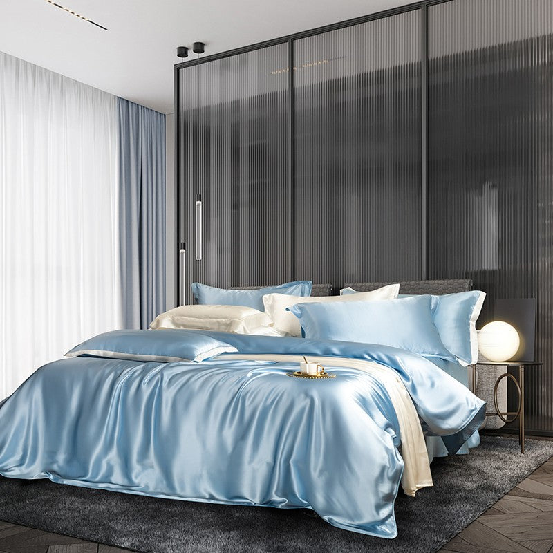 Zenith Sky Blue Silk Bedding Set