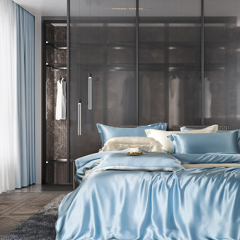 Zenith Sky Blue Silk Bedding Set