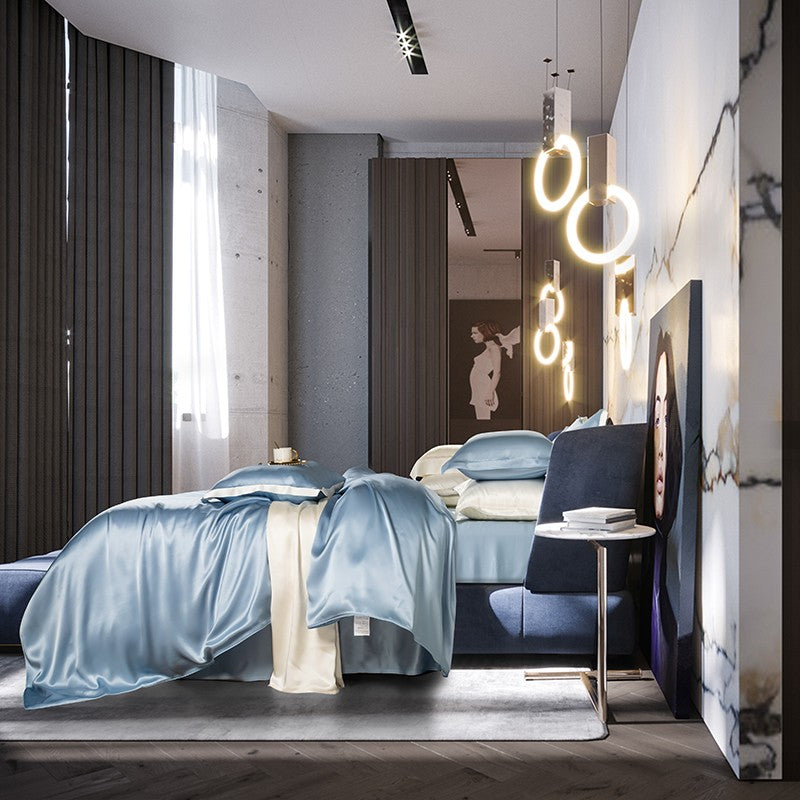 Zenith Sky Blue Silk Bedding Set