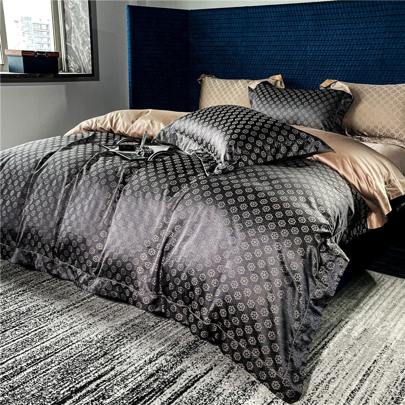 Sophia Black Cotton Satin Bedding Set