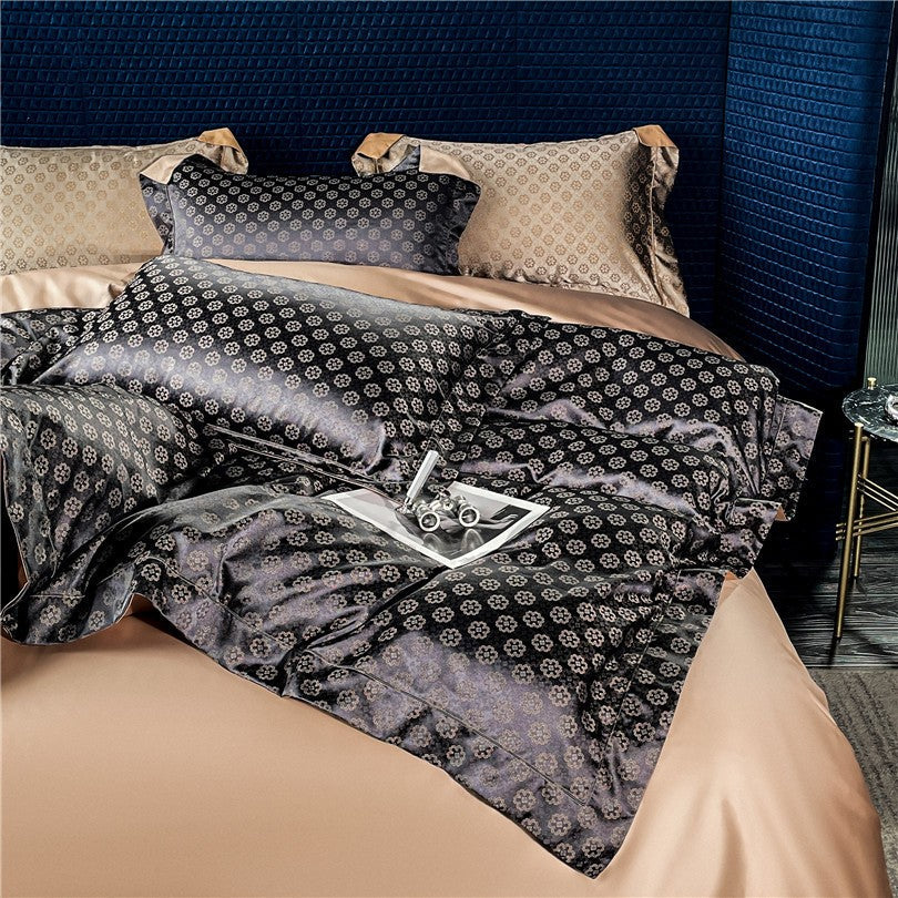 Sophia Black Cotton Satin Bedding Set