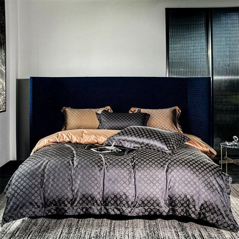 Sophia Black Cotton Satin Bedding Set