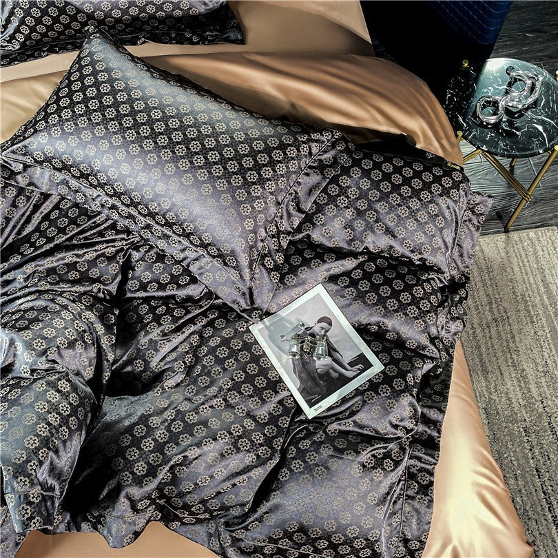 Sophia Black Cotton Satin Bedding Set