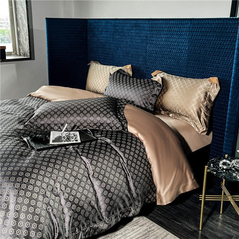 Sophia Black Cotton Satin Bedding Set