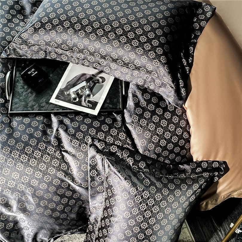 Sophia Black Cotton Satin Bedding Set