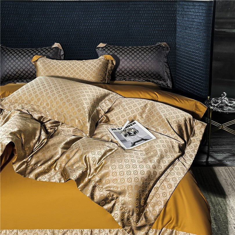 Sophia Gold Cotton Satin Bedding Set