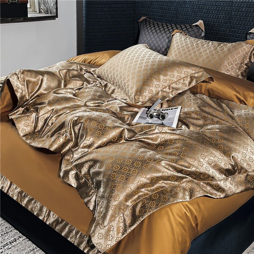 Sophia Gold Cotton Satin Bedding Set