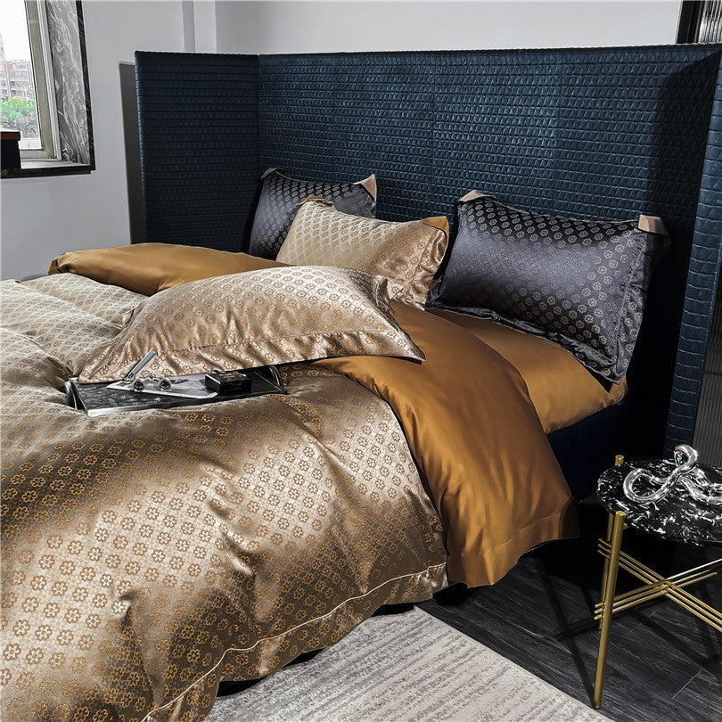 Sophia Gold Cotton Satin Bedding Set