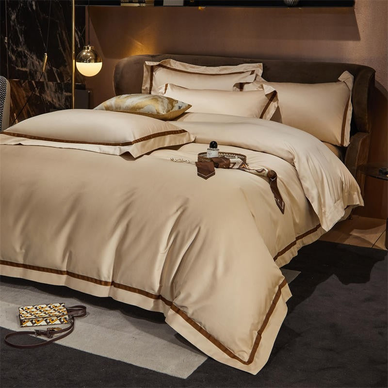 Brisa Dark Vanilla Contrasting Hotel Stripe Bedding Set