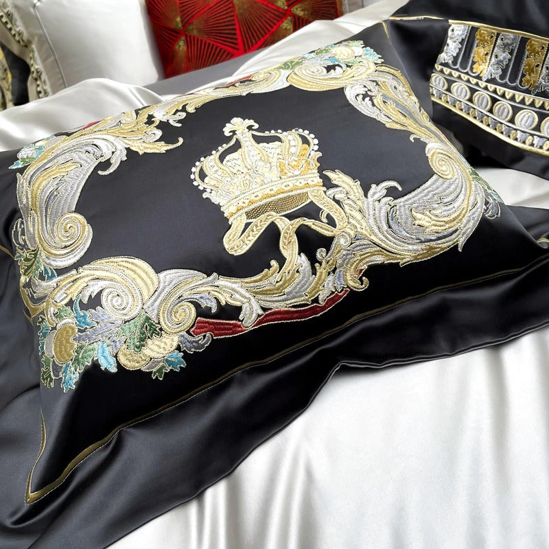 Lisa Silver Embroidered Jacquard Satin Bedding Set