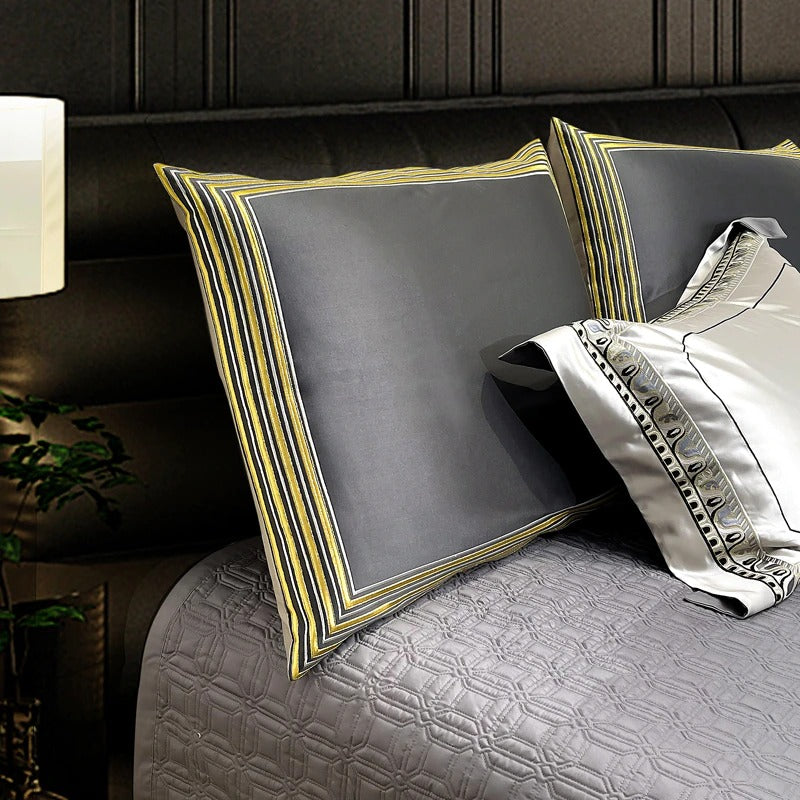 Lisa Silver Embroidered Jacquard Satin Bedding Set