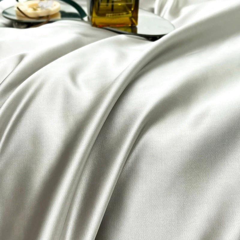 Lisa Silver Embroidered Jacquard Satin Bedding Set