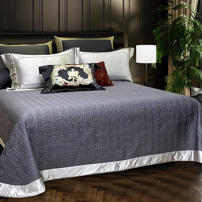 Lisa Silver Embroidered Jacquard Satin Bedding Set