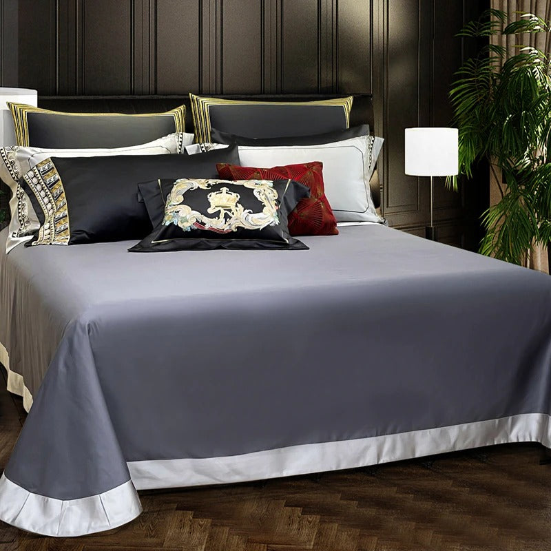 Lisa Silver Embroidered Jacquard Satin Bedding Set
