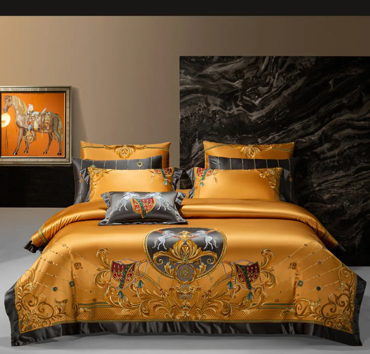 Niki Gold Embroidered Bedding Set