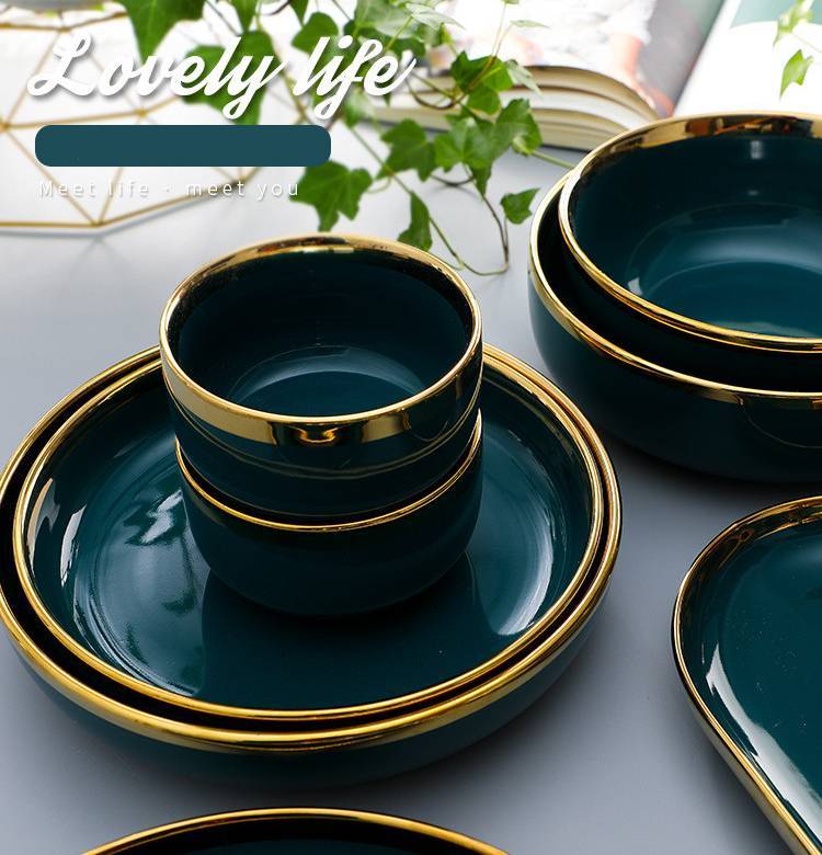 Green Elegant Green Ceramic Tableware Set