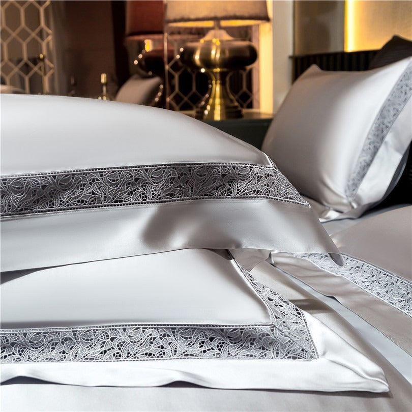 Willa Silver Satin Cotton Bedding Set