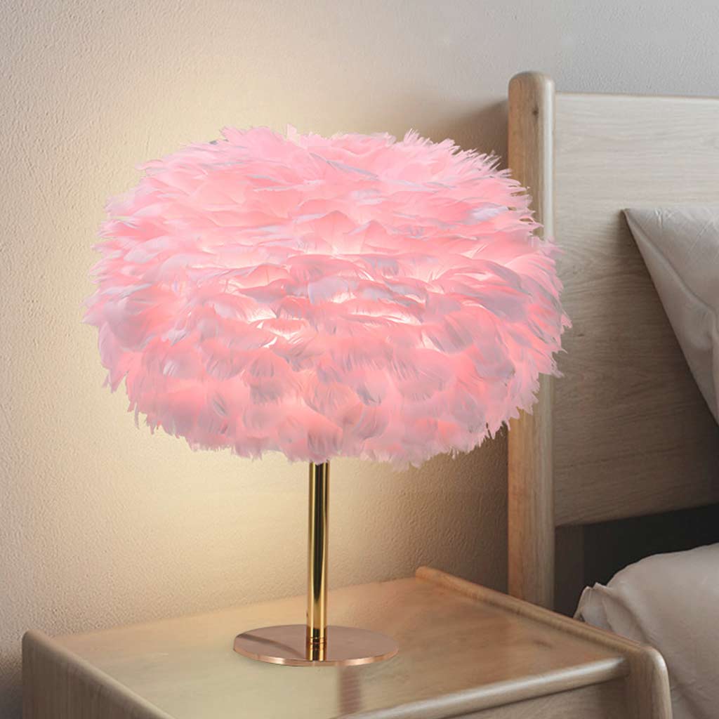 Feather Table Lamp Fairy Bloom for Bedroom, Pink