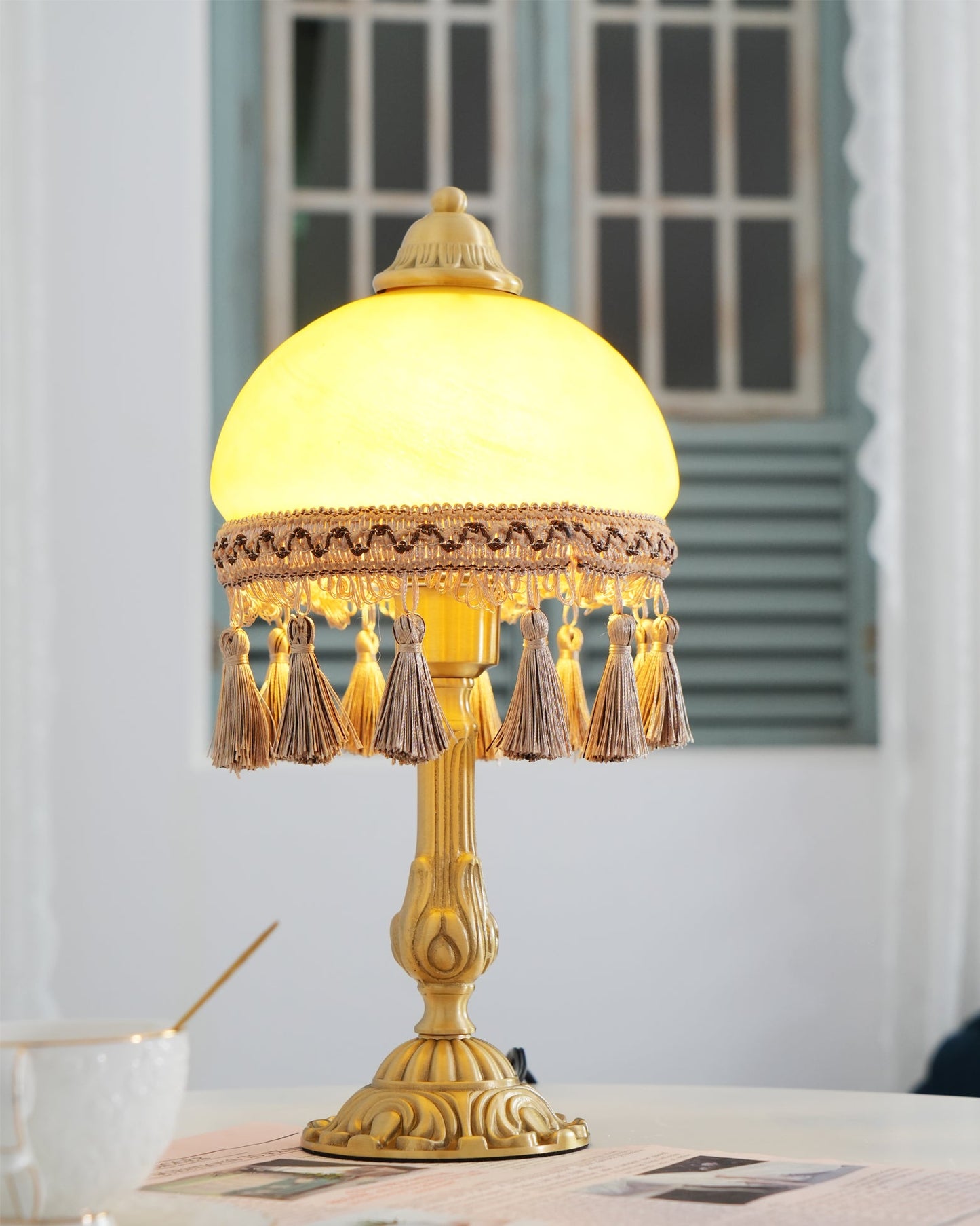 French Tassels Brass Table Lamp