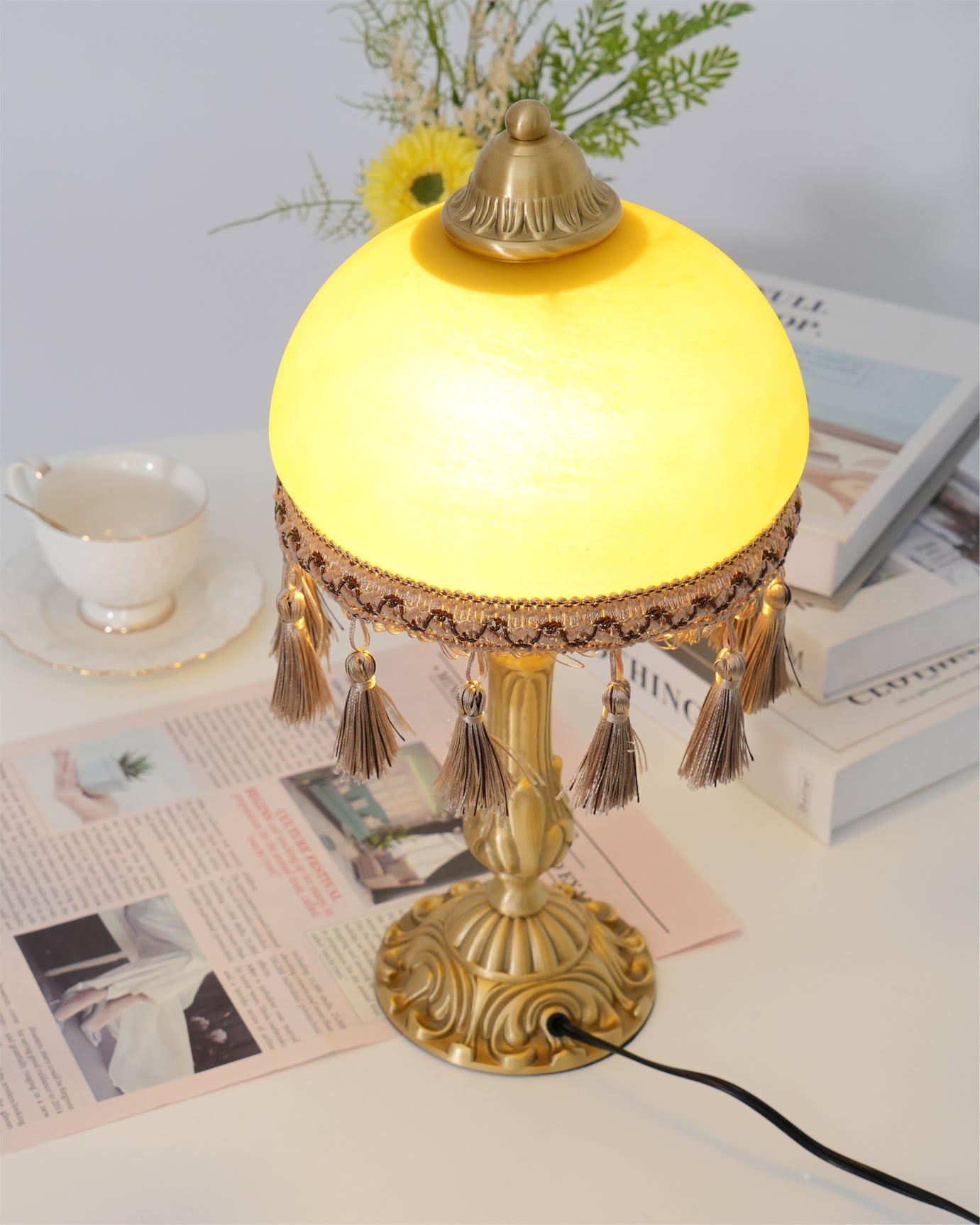 French Tassels Brass Table Lamp